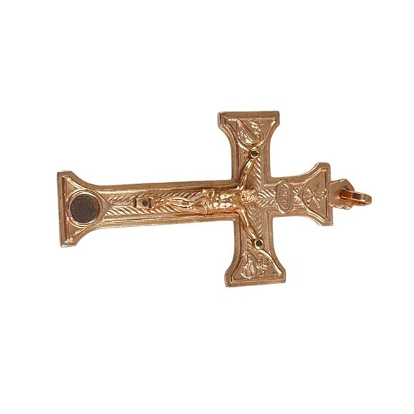Vintage Catholic Crucifix Pendant Rose Gold Tone INRI Front & Stations of the Cr - Picture 6 of 7